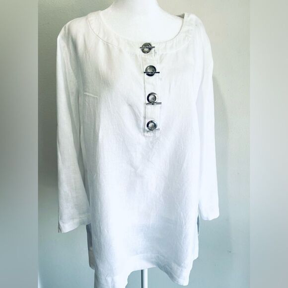 JM collection 100% linen shirt white tunic summer beach resort vacation women 18 - Picture 3 of 8